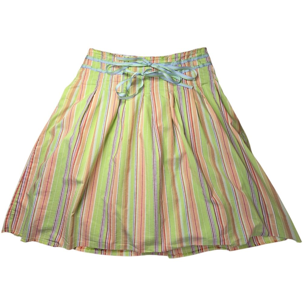 Vintage Y2k Old Navy Striped A Line Midi Skirt Green Size 1